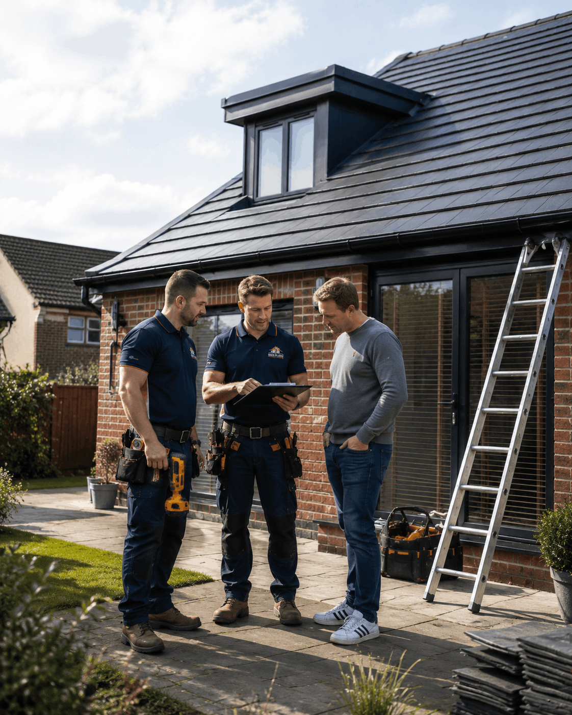Range Roofing crew working on a London terrace roof