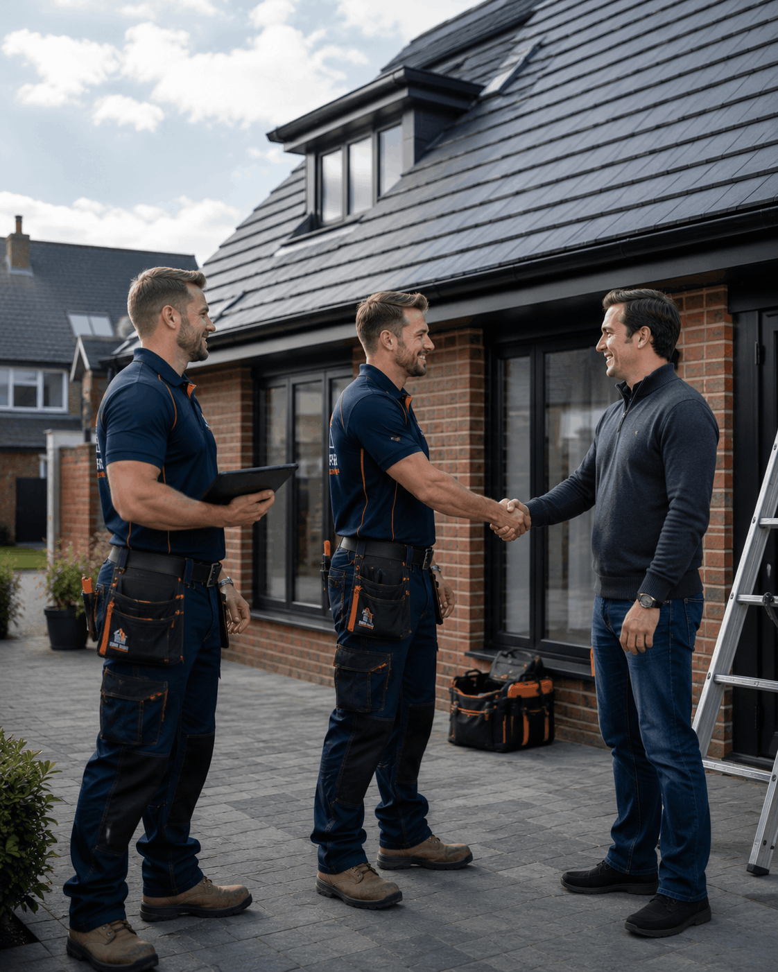 Close-up of roof tile installation